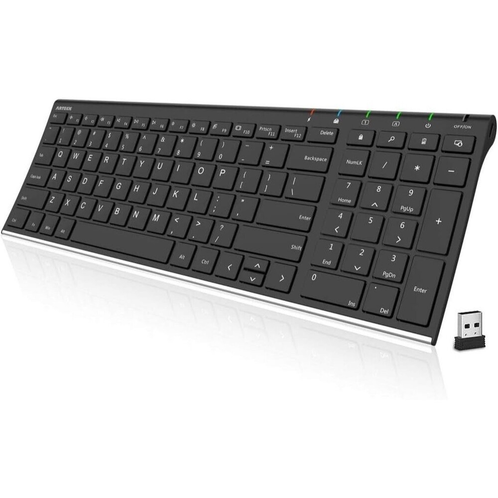 Arteck USB Wireless Keyboard Stainless Steel Ultra Slim Keyboard Numeric Keypad